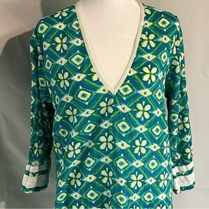 Peppermint Bay Vibrant Floral V-Neck‎ Beach Cover Up Top Travel Vacation Large